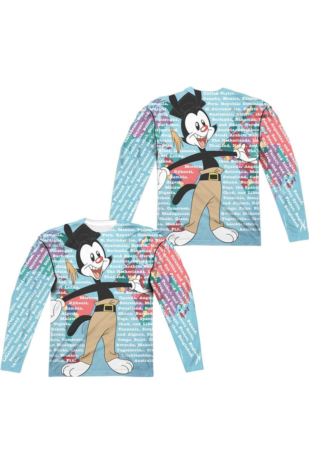 

Футболка Animaniacs Yakko World (принт спереди/сзади) с длинным рукавом для взрослых из полиэстера Gildan, белый