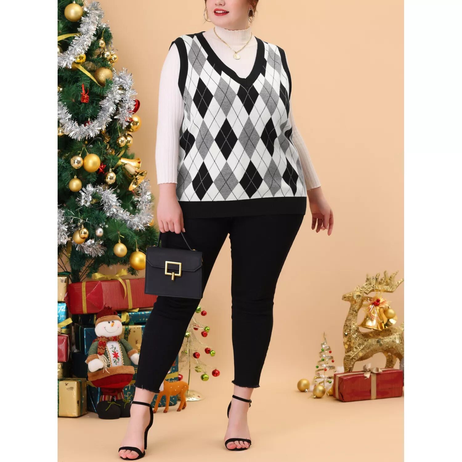 

Женский пуловер без рукавов больших размеров с V-образным вырезом, вязаный свитер, жилет Agnes Orinda, коричневый