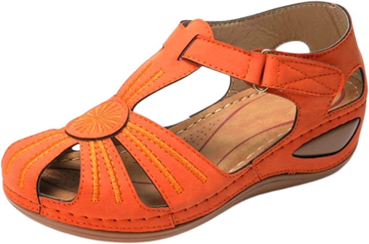 

Женские сандалии на танкетке, летние нарядные, закрытый носок, пляжные бохо с ремешком на щиколотке, удобные сандалии-слипоны в стиле гладиатор Generic, оранжевый