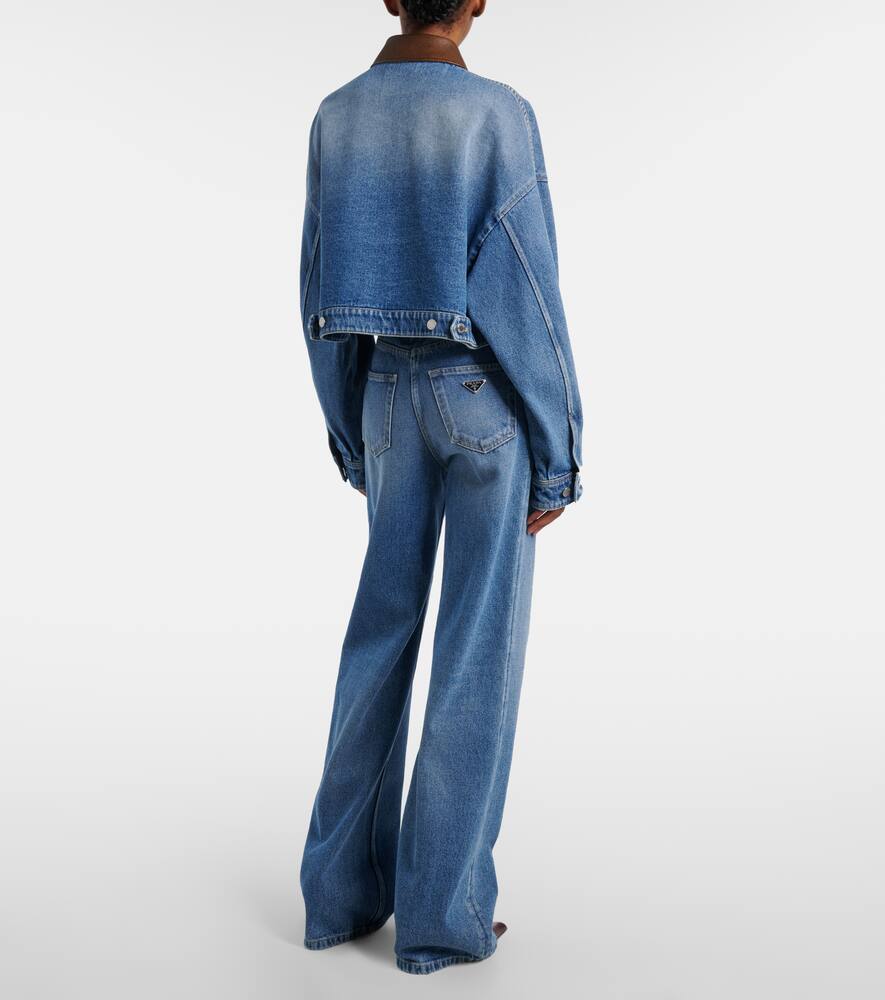 Короткая джинсовая куртка с кожаными деталями Prada, Light Blue — фото 3
