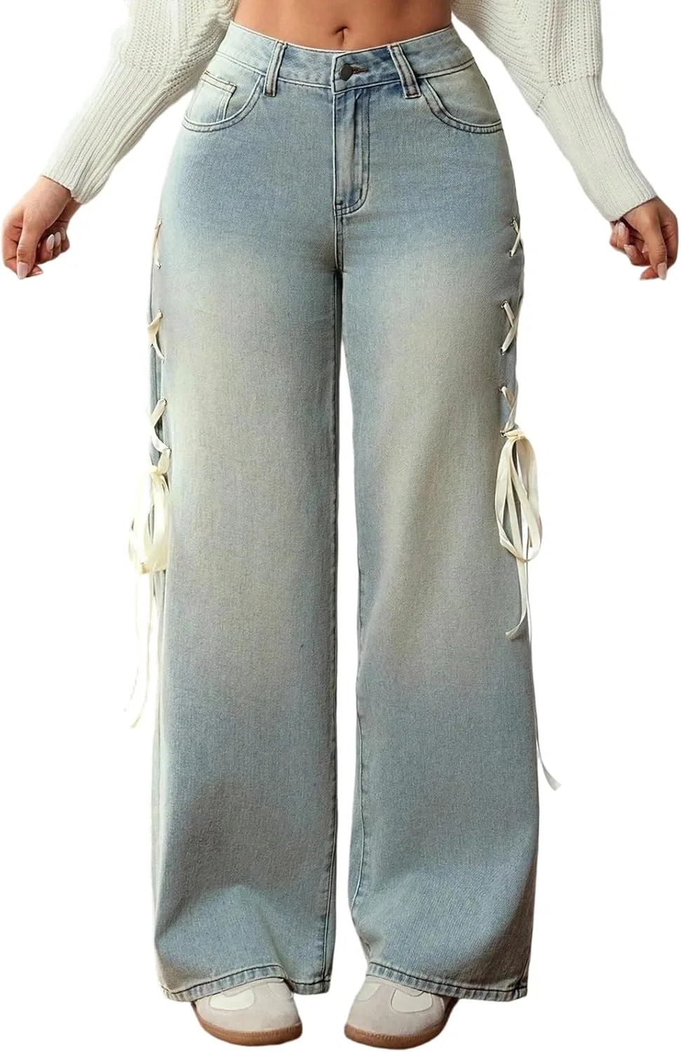 Джинсы свободные, Women's Ripped Jeans, голубой