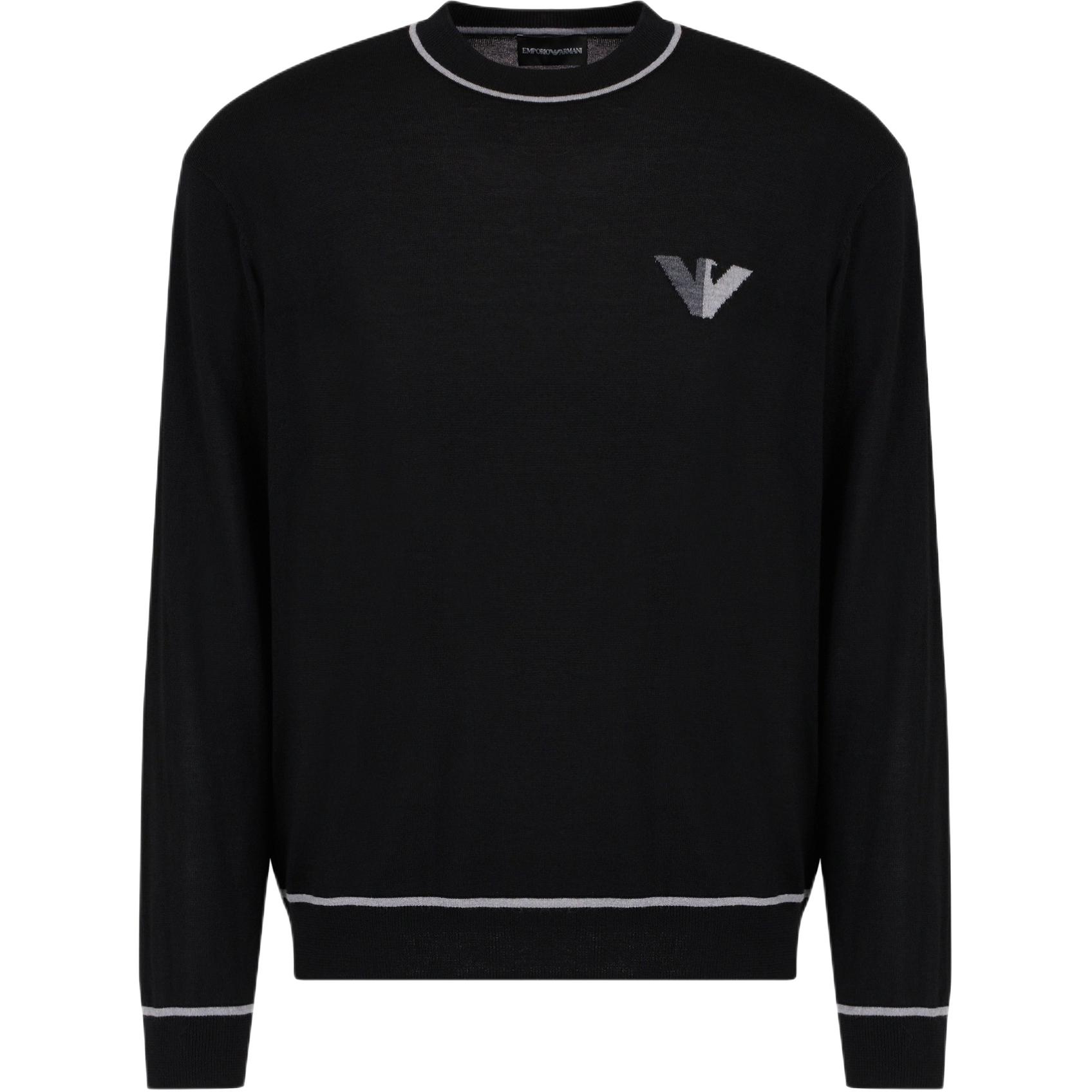 Свитер из чистой шерсти с жаккардовым логотипом EMPORIO ARMANI, черный — фото 4