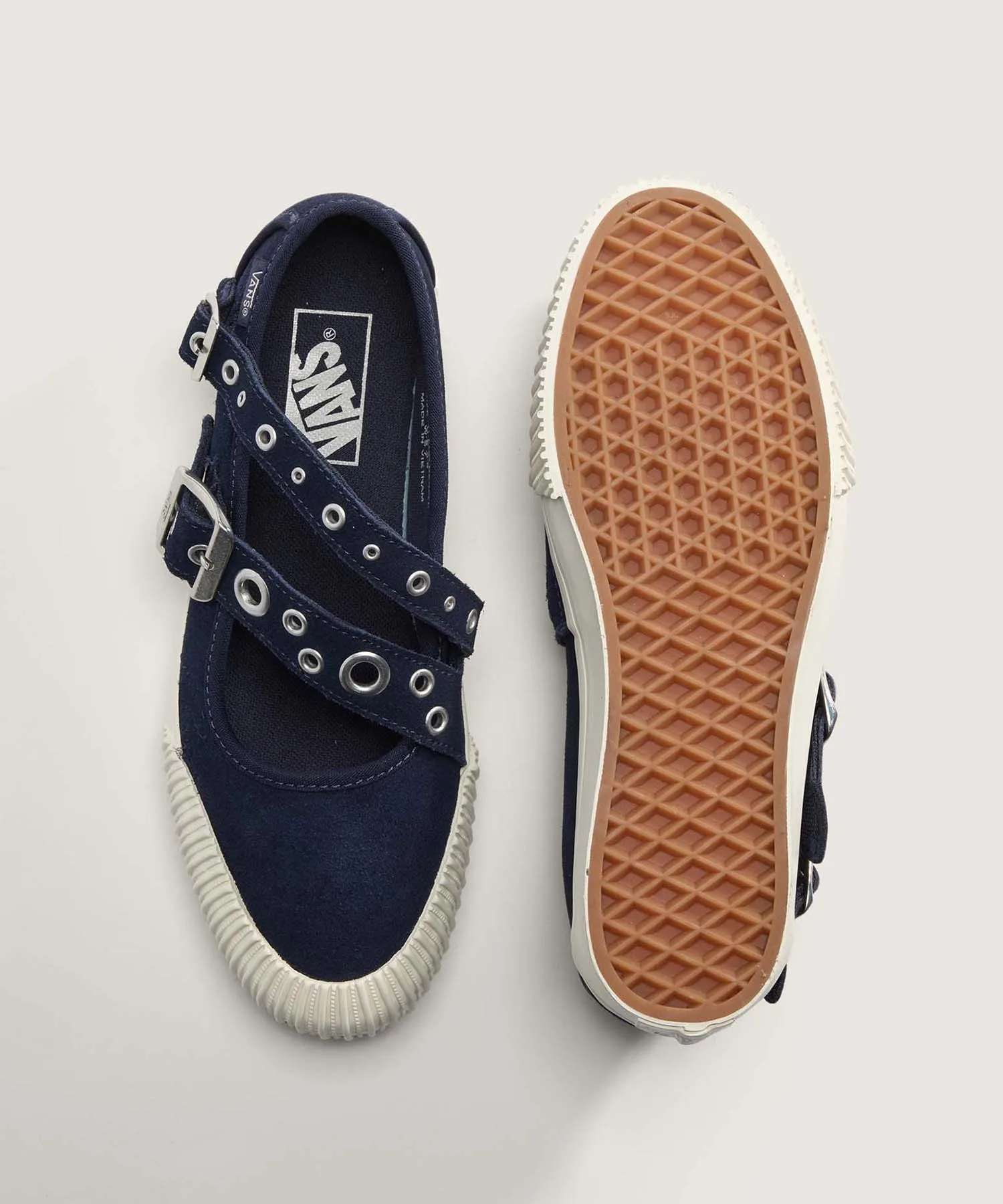 Унисекс кроссовки-мэри-джейн из натуральной кожи VANS с двойными ремешками тёмно-синие — фото 3
