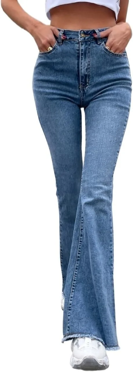 Женские джинсы с высокой талией и расклешенным низом Generic, Medium Wash