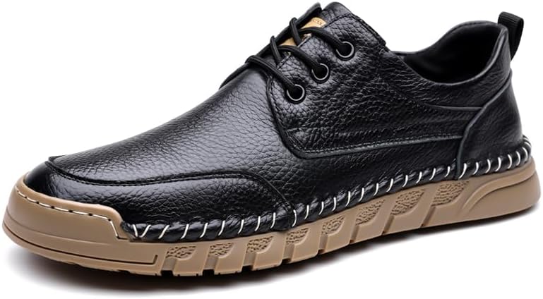 

Бежево-черно-коричневые кожаные удобные мужские туфли из качественной деликатной кожи, плоская подошва, для ходьбы Sfxlucart