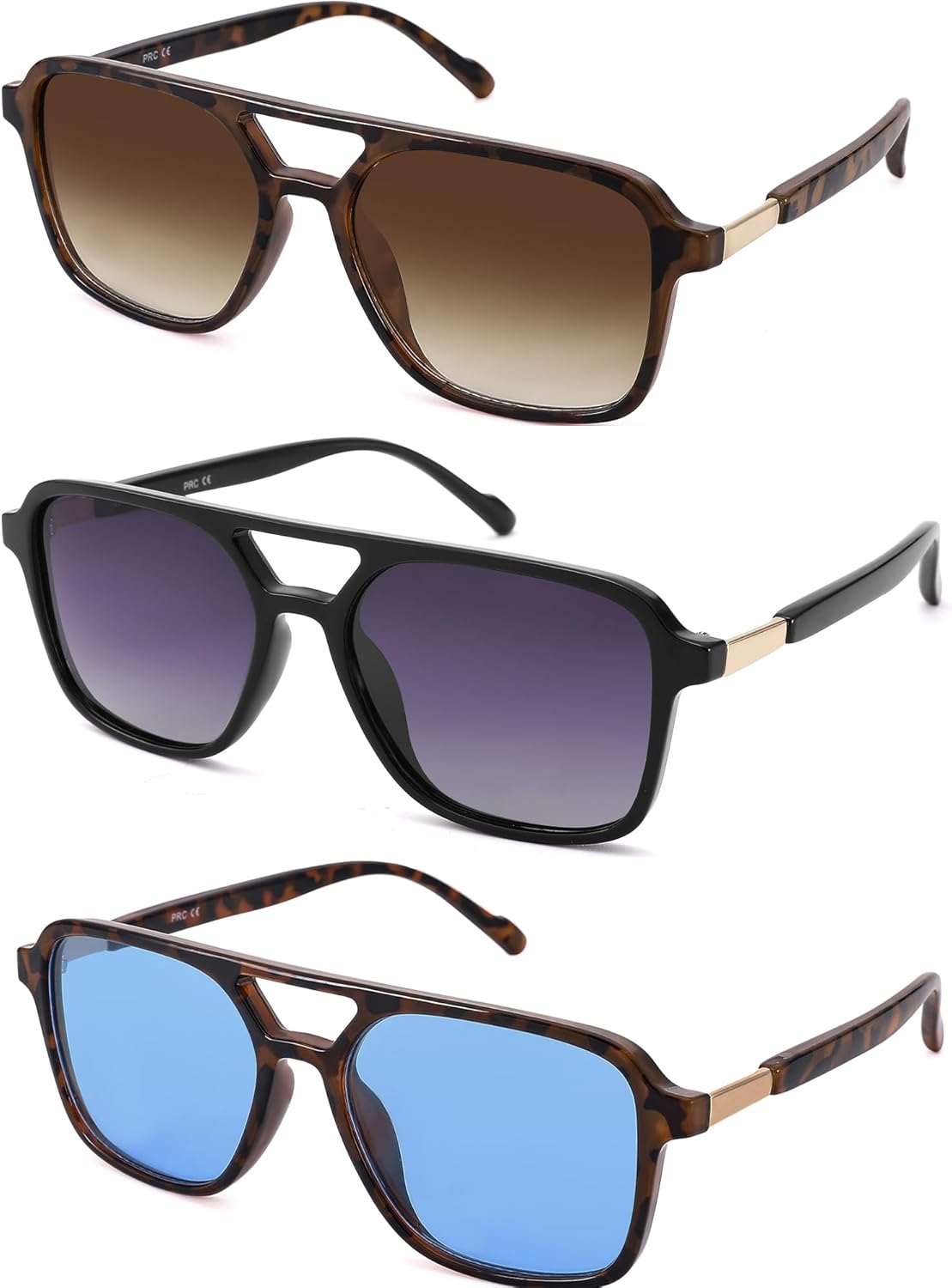 

Ретро-солнцезащитные очки-авиаторы для женщин и мужчин - модные, стильные квадратные солнцезащитные очки для женщин и мужчин GLARDEFE, A4 Tortoise/Gradient Brown + Black/Gradient Grey + Tortoise/Blue