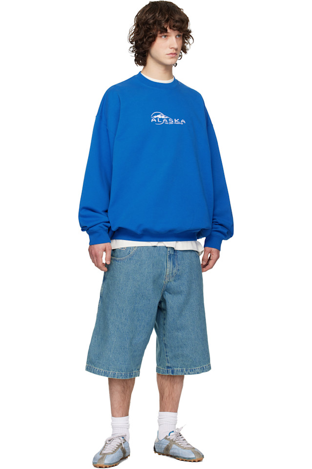 Vetements Синие байкерские шорты в стиле хип-хоп с перекрестным кроем — фото 4