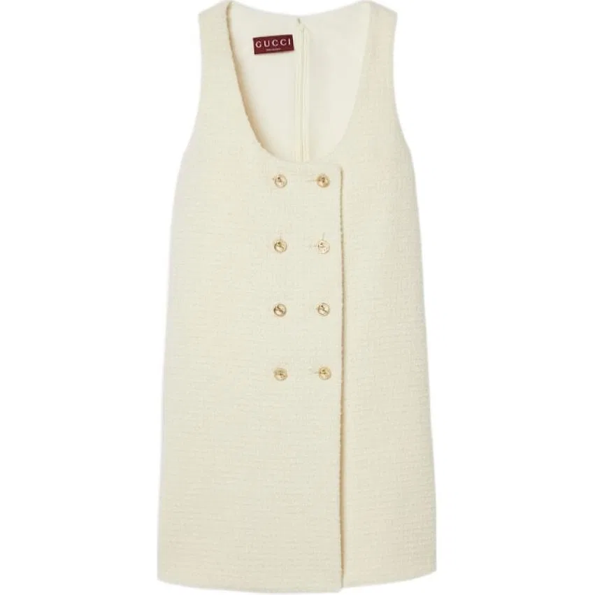 Платье мини без рукавов из букле Gucci Ivory White