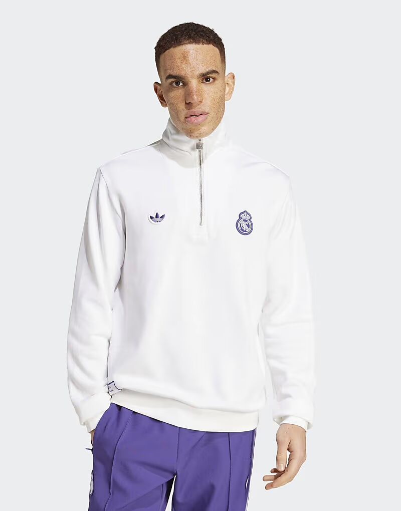 

Футболка Adidas Originals Real Madrid Terrace Icons с полумолнией белого цвета