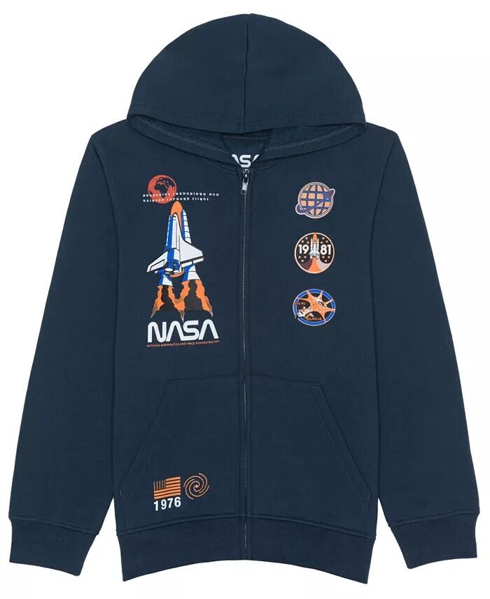 

Толстовка с капюшоном Big Boys Full Zip с графическим принтом NASA, синий