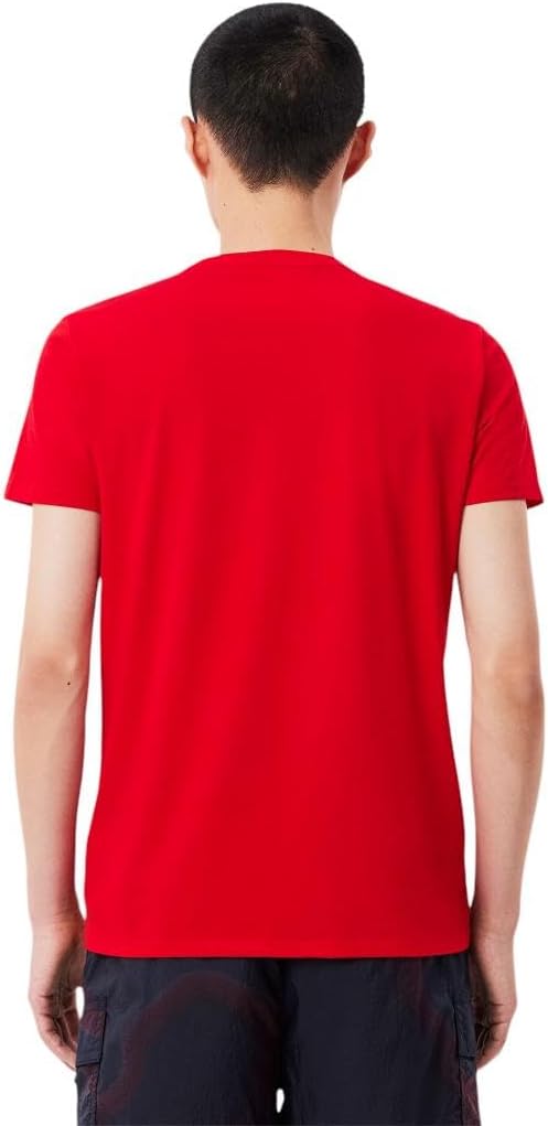 Футболка Lacoste, мужская, с коротким рукавом и V-образным вырезом из хлопка Pima, красный — фото 3