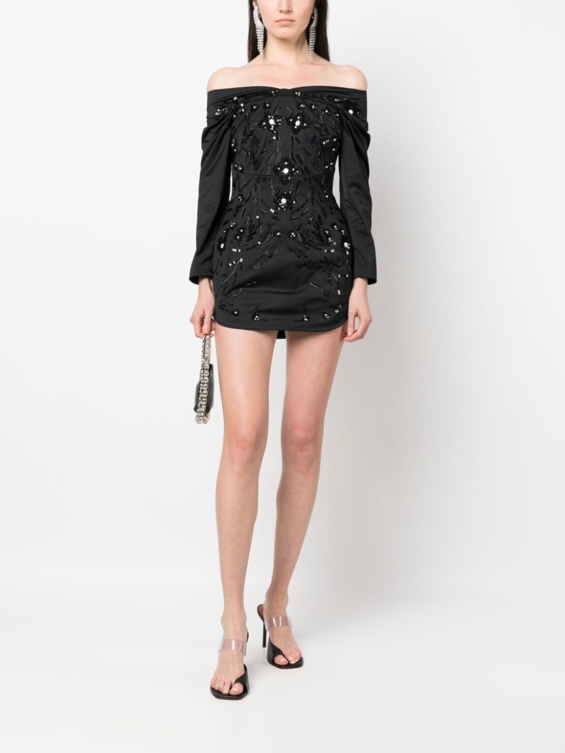 Украшенное мини-платье с открытыми плечами Dsquared2, черный — фото 2