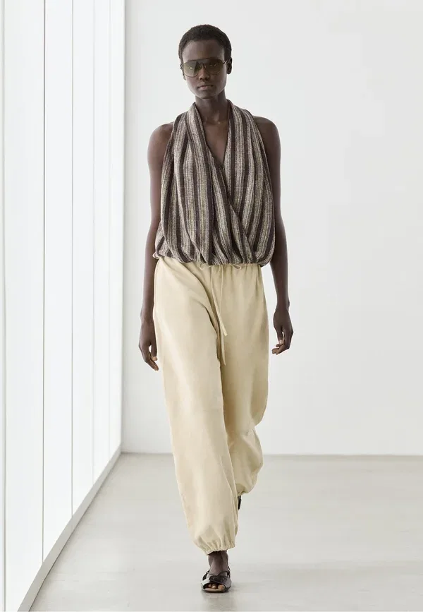 Топ с запахом и полосатым декором Massimo Dutti, темно-коричневый — фото 2