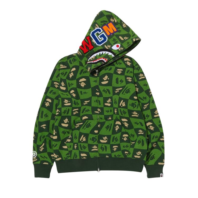 

Худи BAPE Distortion Shark Relaxed Fit Full Zip Hoodie, зеленый