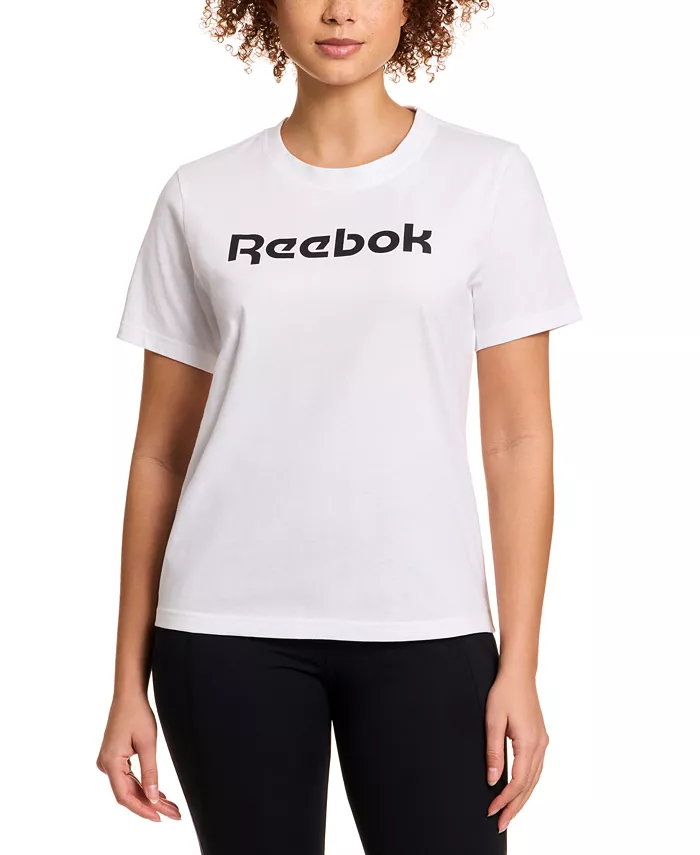 

Женская хлопковая футболка с логотипом и принтом Crewneck Reebok, белый