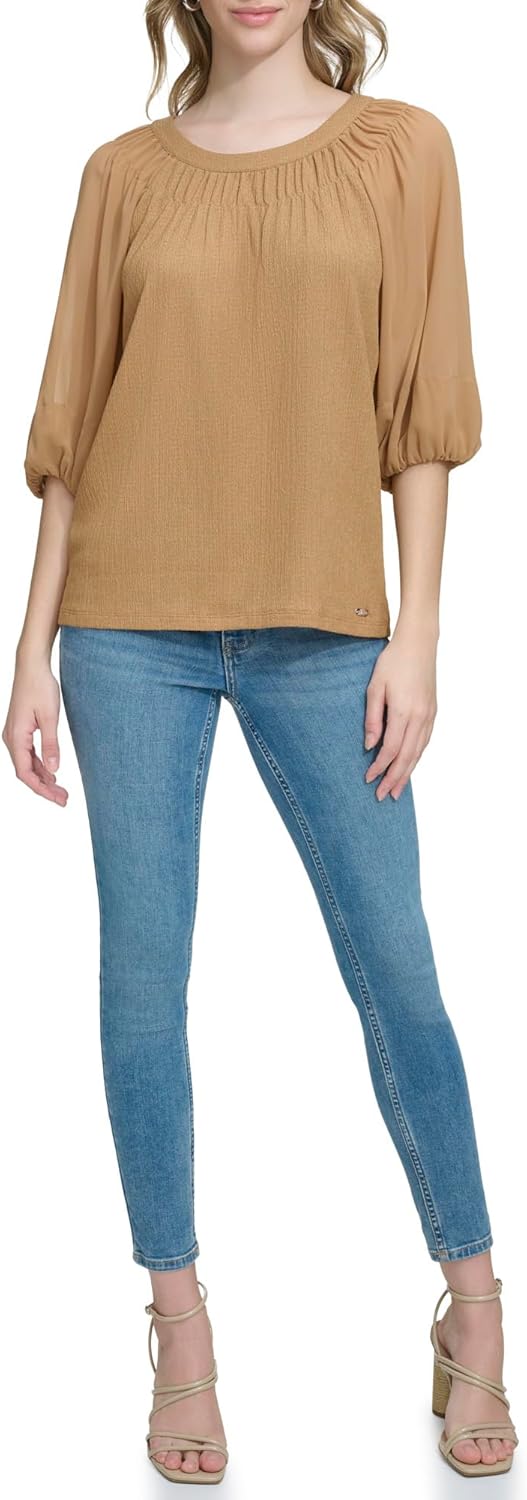 

Женская трикотажный футболка Calvin Klein с коротким рукавом, Luggage