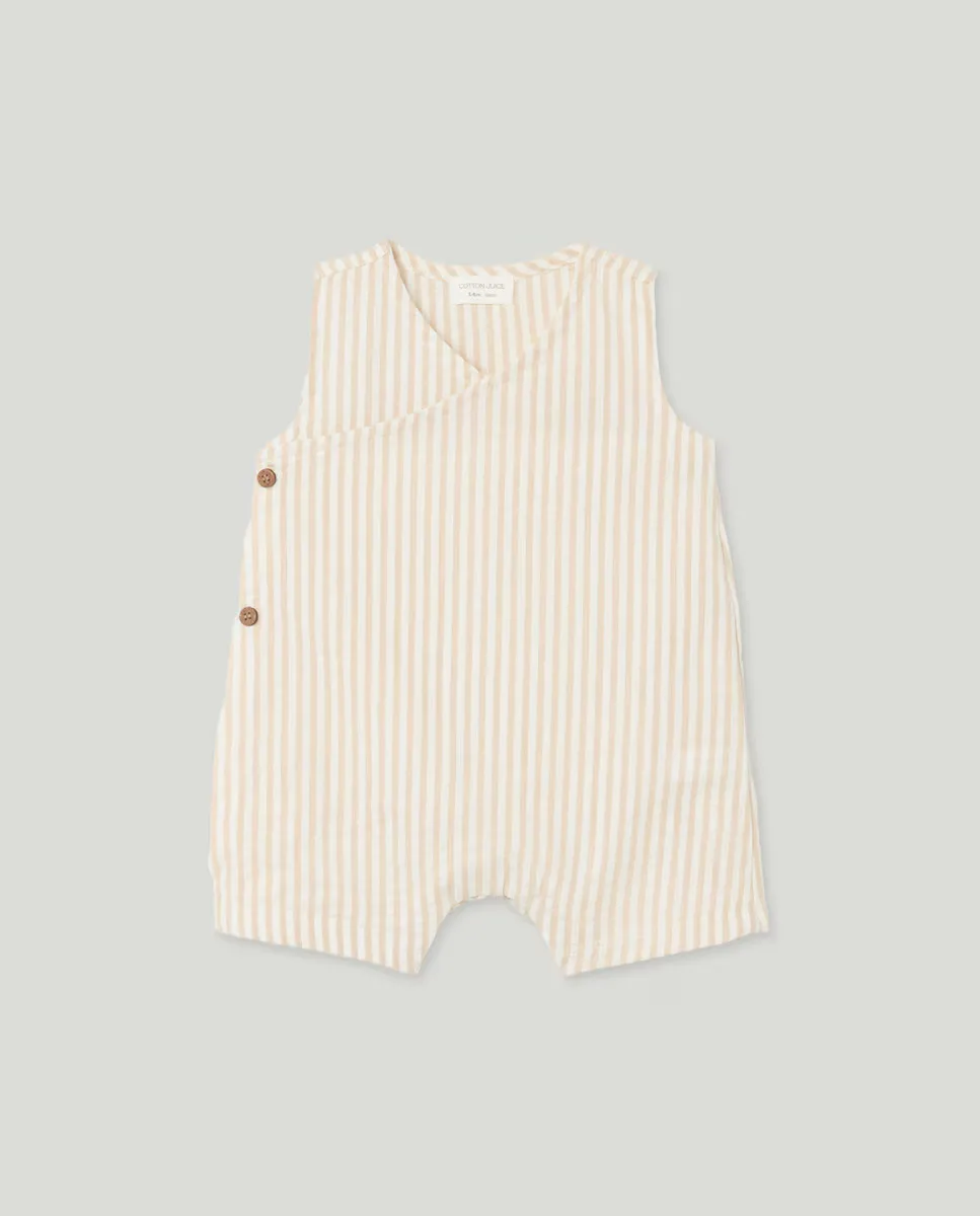 

Короткий комбинезон-пеленашка для мальчика из ткани в рубчик Cotton Juice, коричневый