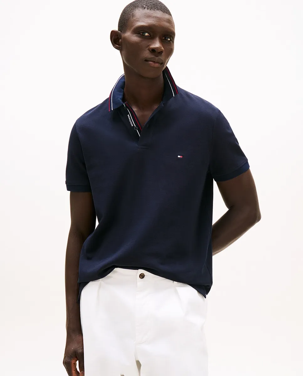 

Мужская рубашка-поло с отделкой на воротнике и планке Tommy Hilfiger, тёмно-синий