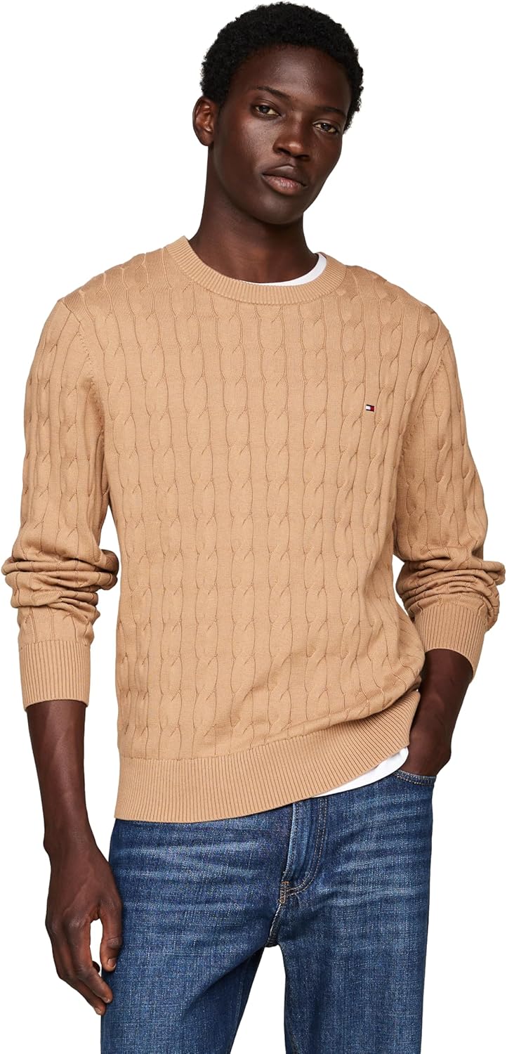 

Мужской свитер Tommy Hilfiger Cable Knit Crewneck, легкий пуловер, Safari Canvas