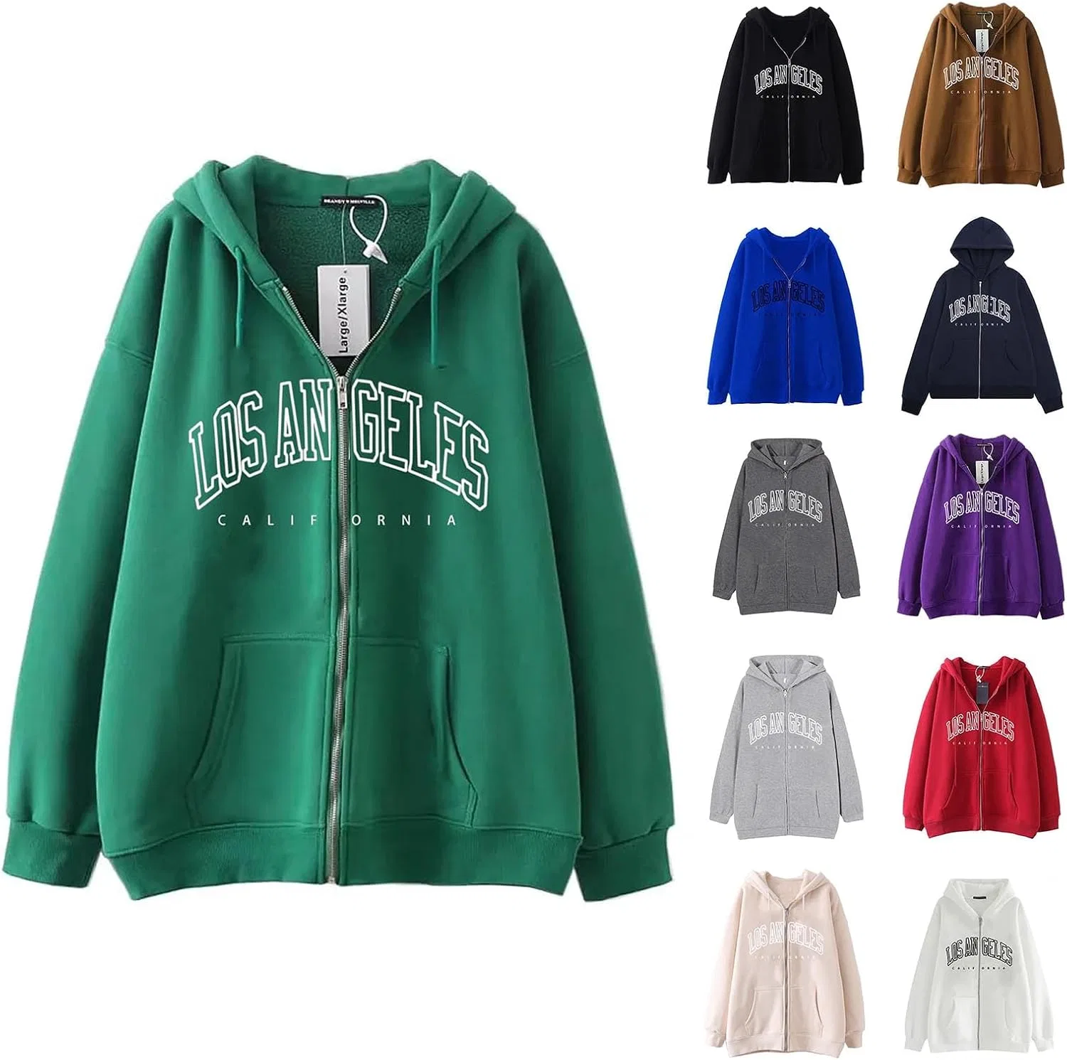 Худи женское с капюшоном, принт Letter Print, Active Long Sleeve Zip Up Hoodie, белый — фото 3