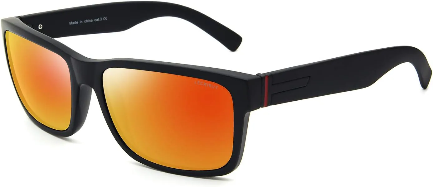 

Винтажные поляризованные солнцезащитные очки LECKIRUT для мужчин и женщин, ретро-очки с крупными квадратными зеркальными линзами, L2 Red Lens/Black Frame