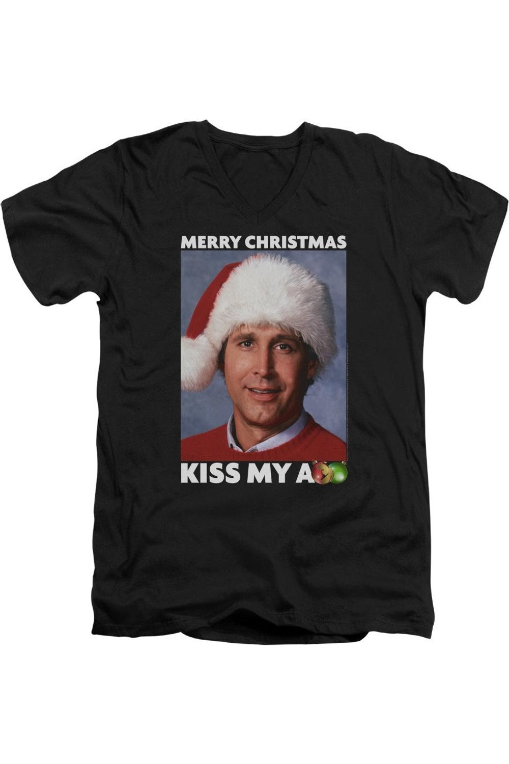 

Рождественские каникулы Merry Kiss короткий рукав взрослая V-образный вырез премиум хлопковая футболка / футболка Gildan, черный
