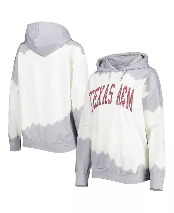 

Женская белая, серая состаренная техасская A&M Aggies For the Fun свитшот с капюшоном, окрашенный в два слоя Gameday Couture