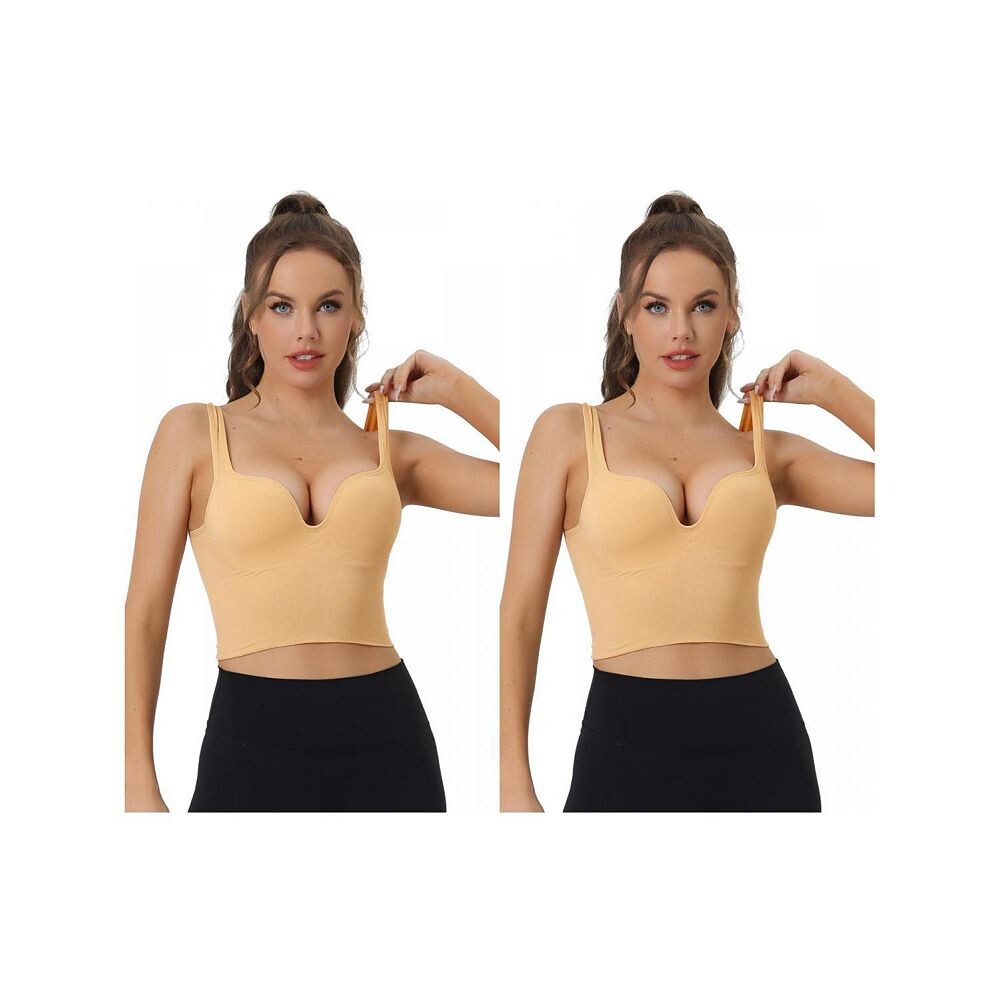

Набор из 2 комплектов женских спортивных бюстгальтеров без косточек средней поддержки, бретелька с эффектом пуш-ап для тренировок, йоги, бюстгальтер без косточек ALLEGRA K, бежевый