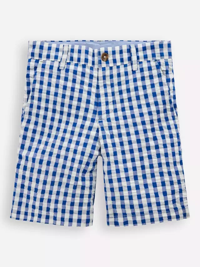 Детские хлопковые фактурные шорты, синяя клетка Mini Boden