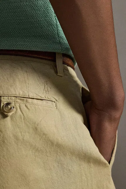 Брюки из льна с хлопком модель Polo Ralph Lauren, коричневый — фото 4