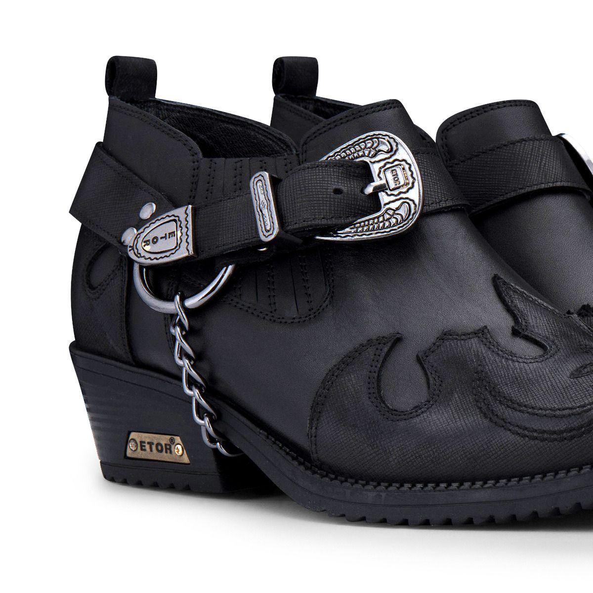 Мужские черные кожаные ковбойские туфли Winklepicker с металлической цепью Infinity Leather — фото 4