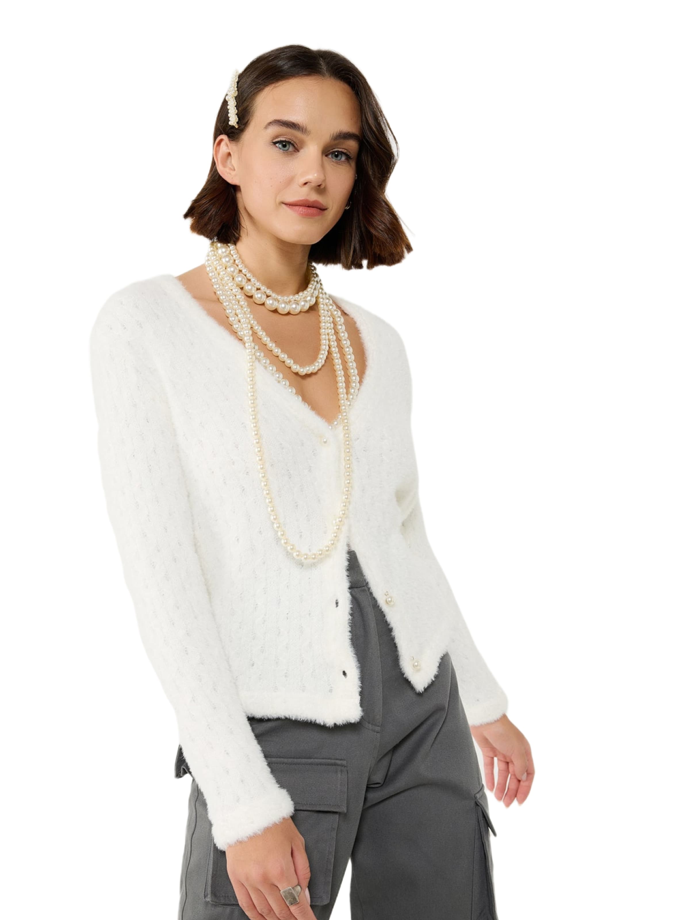 

No Matter What Вязаный кардиган в белом цвете