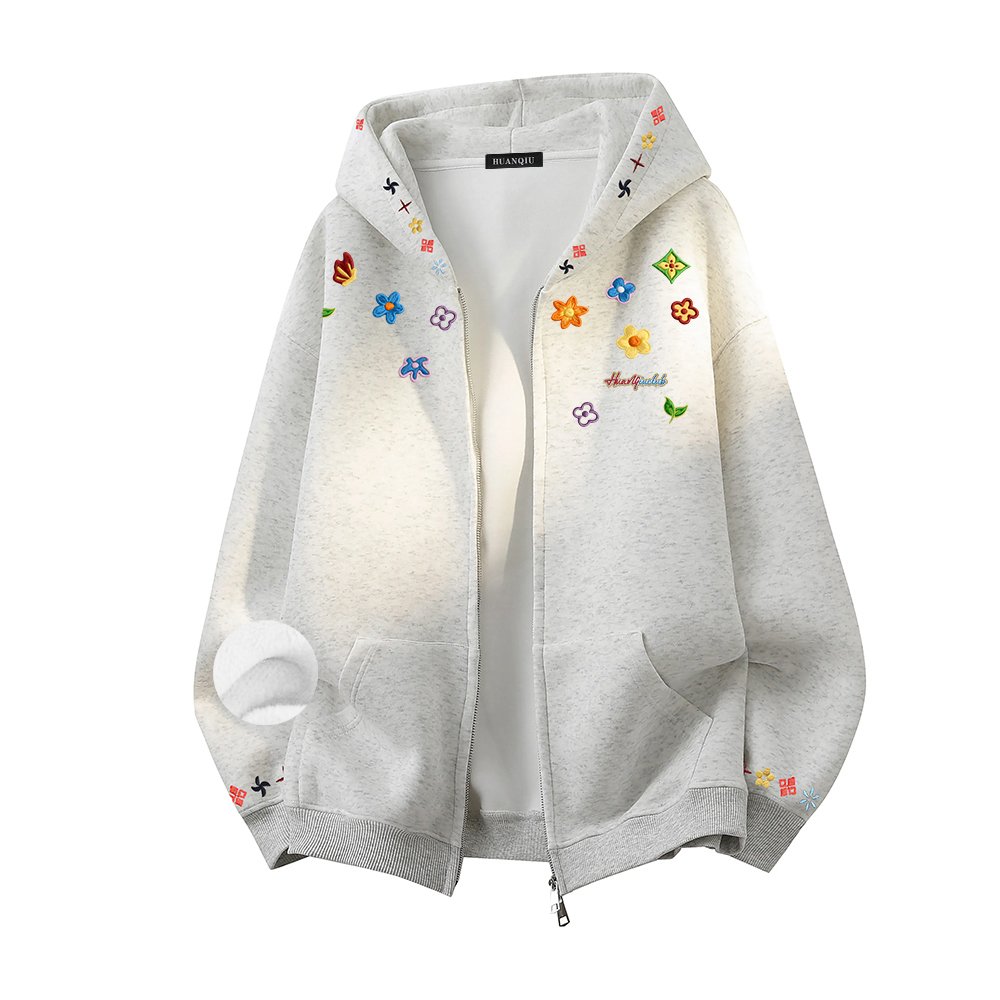 

Кардиган-свитшот Unisex HUANQIU, белый heather серый[upgraded fleece-lined]