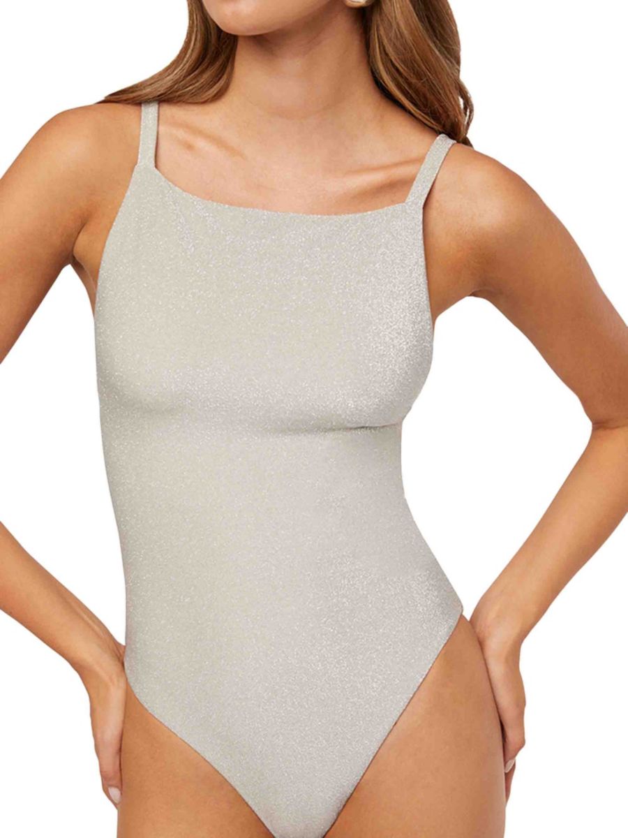 

Слитный купальник Shimmer Squareneck WeWoreWhat, цвет Oyster