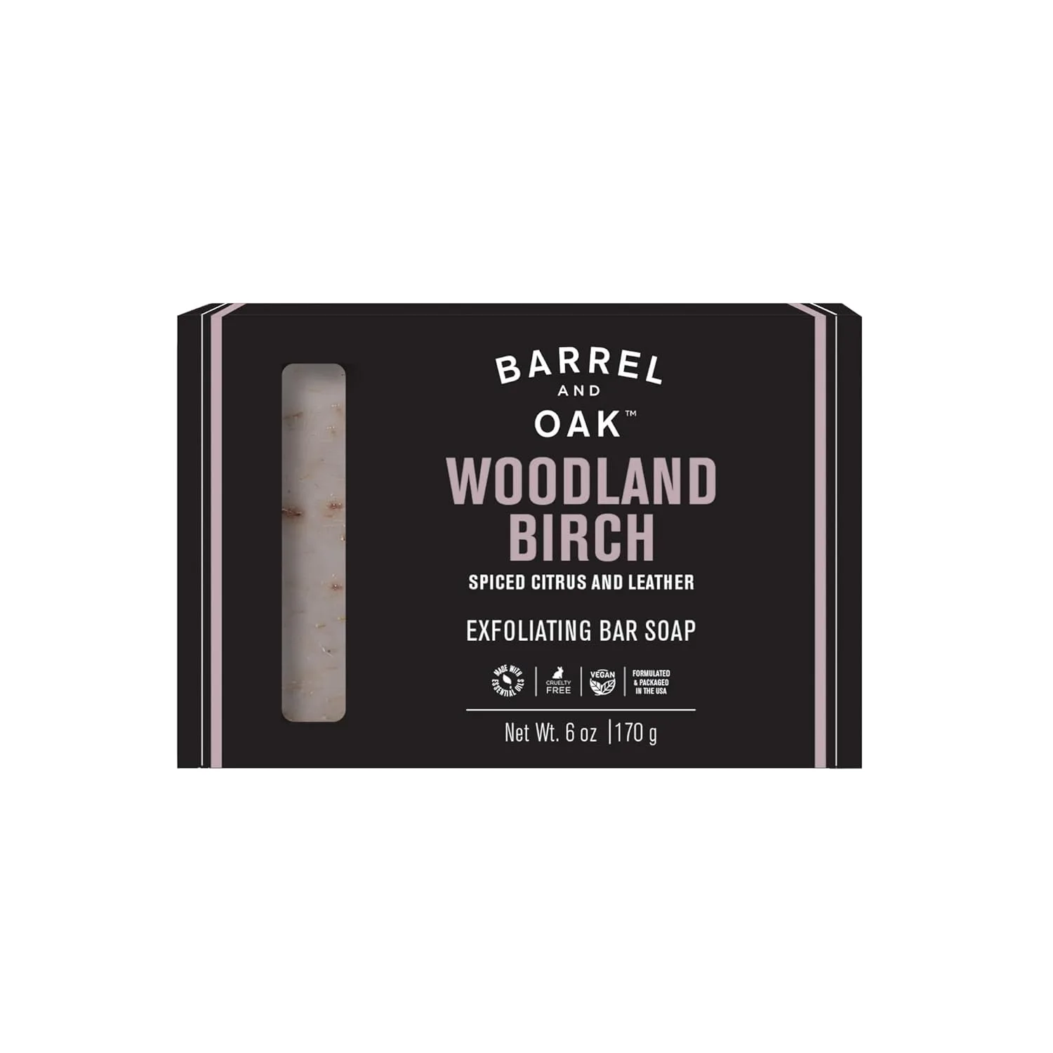 Банное мыло для мужчин Barrel & Oak с эксфолиантом, скраб из порошка скорлупы грецкого ореха и эфирными маслами, глубокое очищение, веганское, без SLS, 170 г, аромат Woodland Birch 170.10 г (1 шт.)