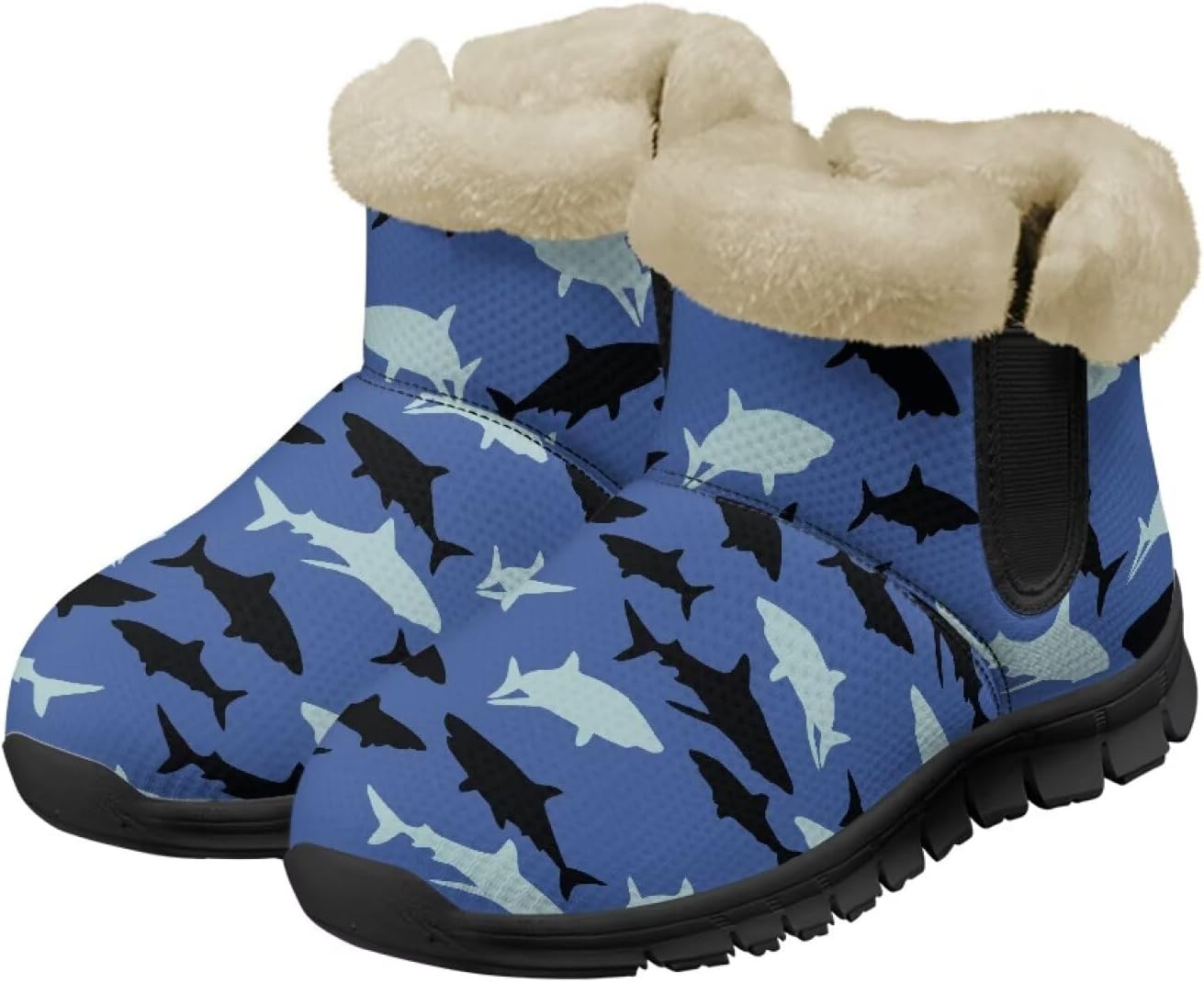 

Женские и мужские зимние ботинки с теплой плюшевой подкладкой, утепленные ботильоны с противоскользящей подошвой для улицы, удобная зимняя обувь для повседневных поездок Noprintge, Shark
