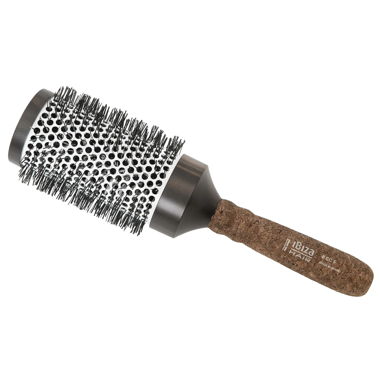Щетка для волос Ibiza Ceramic Round (серия CC) с щетиной из карбона и нейлона, эргономичная ручка из пробки, термостойкая ионная конструкция для уменьшения пушистости и статики, подходит для всех типов волос CC5, 75 мм Ibiza Hair