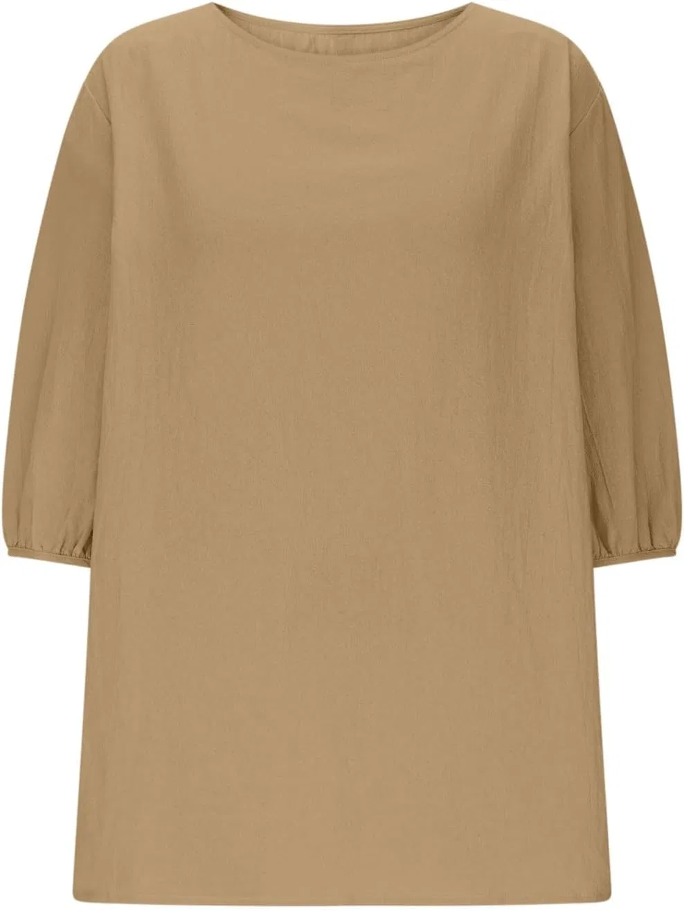 Блуза с рукавом 3/4 из хлопка и льна, свободный крой, D005-khaki — фото 4