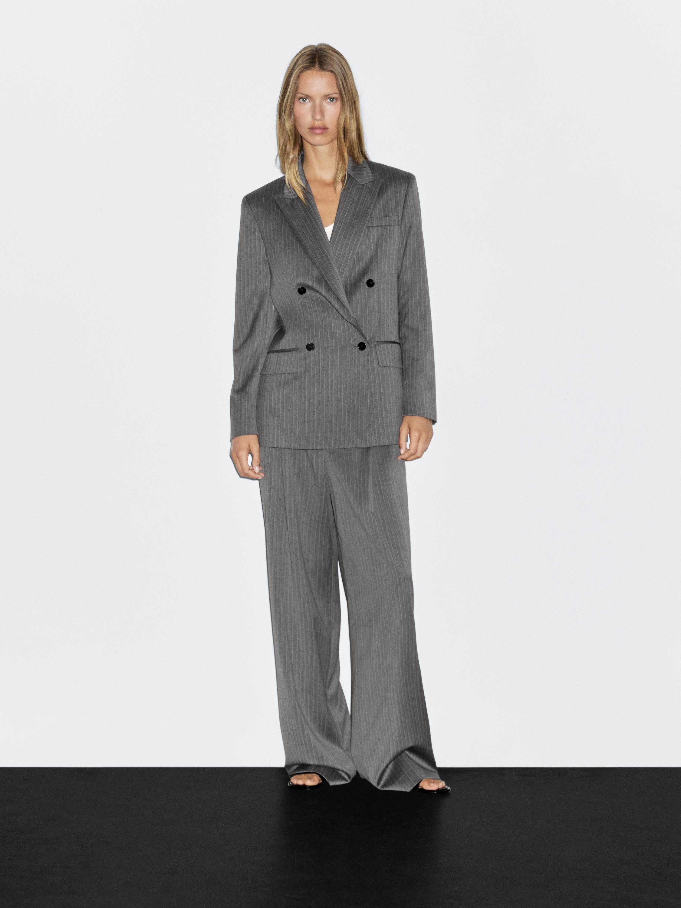 

Блейзер в тонкую полоску из 100% шерсти Massimo Dutti, серый