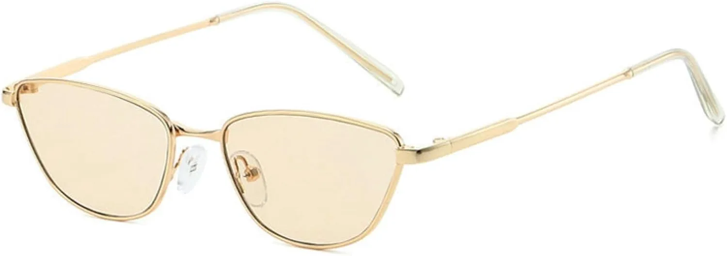 

Солнцезащитные очки Willochra Fashion Y2K «кошачий глаз» для женщин, модные, с нестандартной маленькой металлической оправой, защита от ультрафиолета UV400, C8