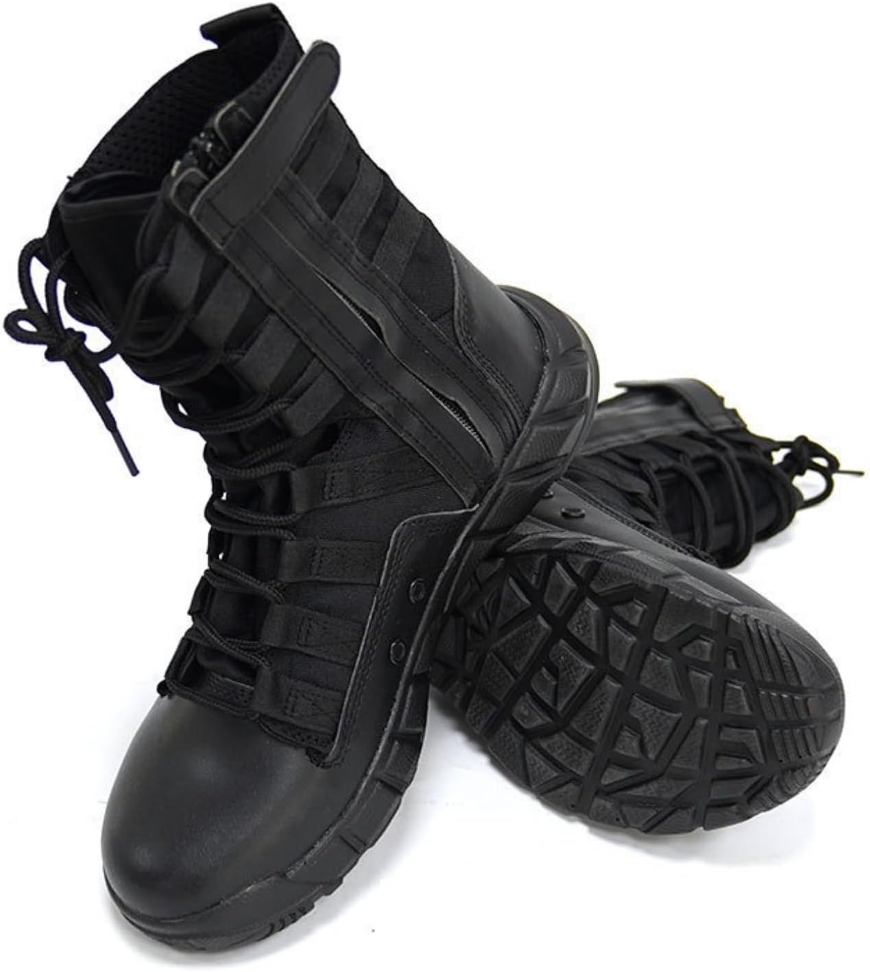 

Мужские высокие кожаные тактические ботинки QKLMWES с шнуровкой и боковой молнией, легкая нескользящая резиновая подошва, пустынные боевые ботинки для походов, путешествий, армии, джунглей и охоты, черный