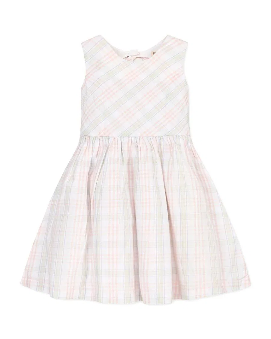 Детское праздничное платье из органического эластичного поплина с застежкой на пуговицы сзади Hope & Henry, клетчатый узор «шато»
