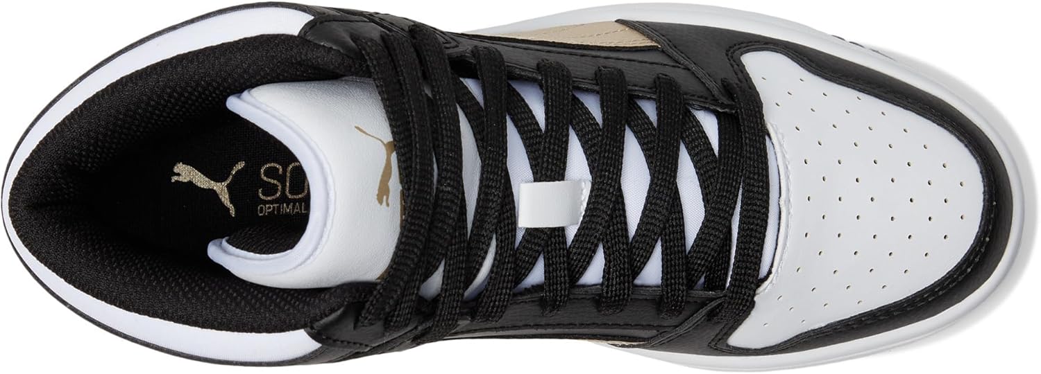 Кроссовки PUMA Rebound Layup Mid для мальчиков, белый/черный/золотой — фото 2