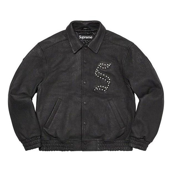 

Куртка pebbled leather varsity jacket 'black white' Supreme, черный