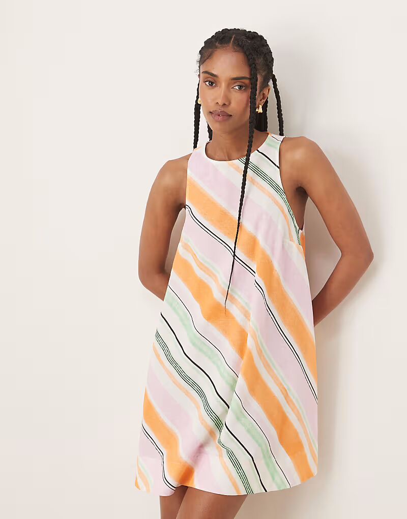 

ASOS DESIGN мини-платье-борцовка в оранжевую и розовую полоску