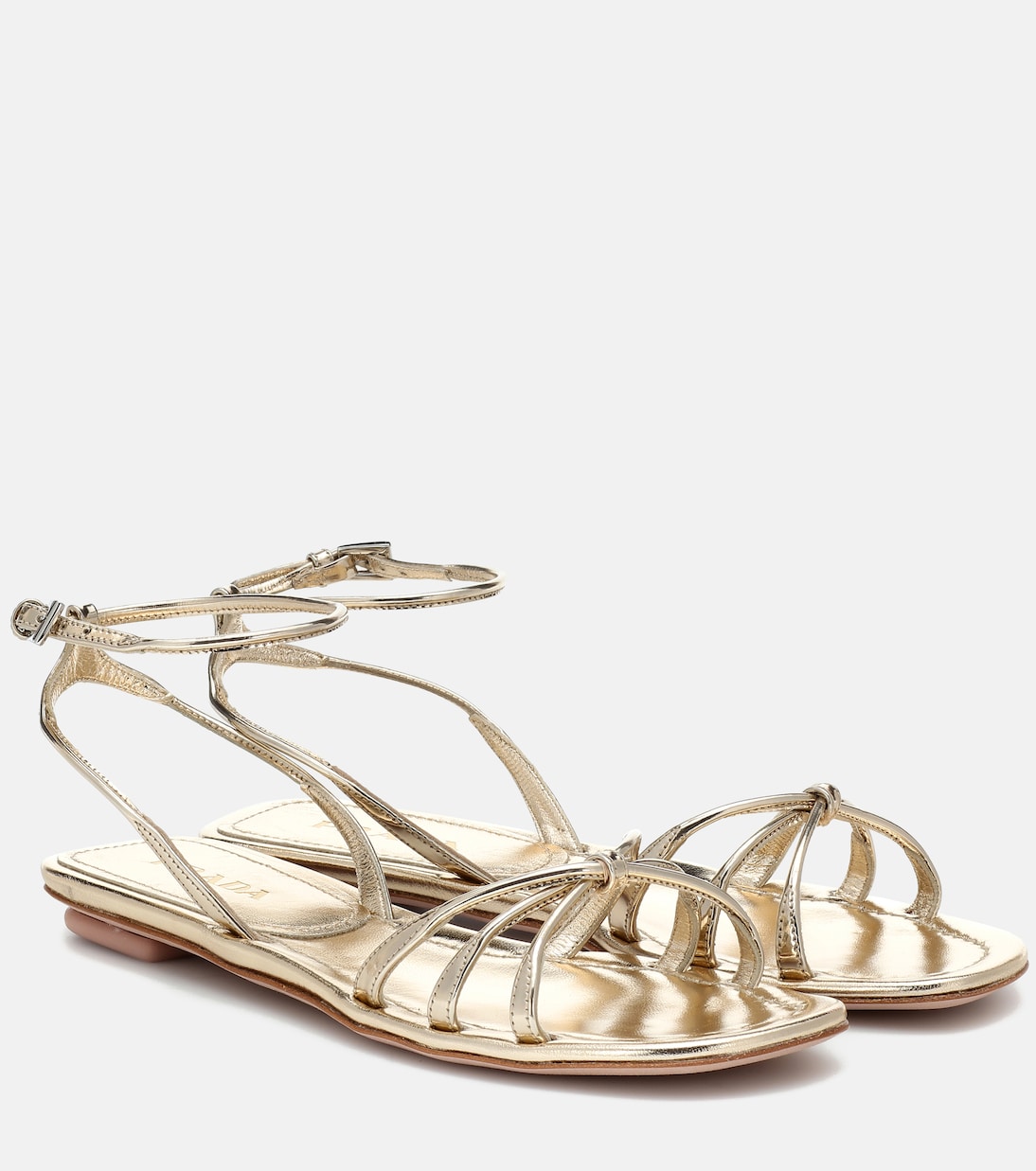 Металлизированные кожаные сандалии Prada, Pirite