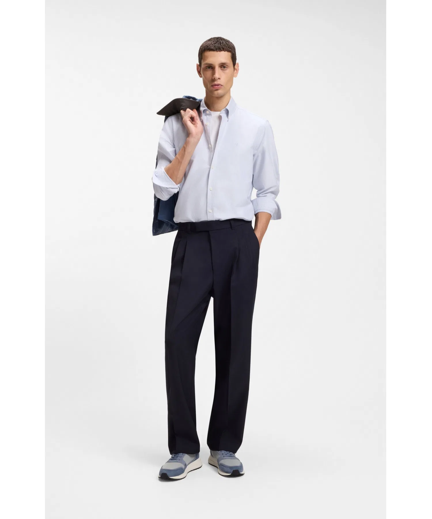 Мужская рубашка BOSS Regular Fit из хлопка оксфорд белая — фото 4