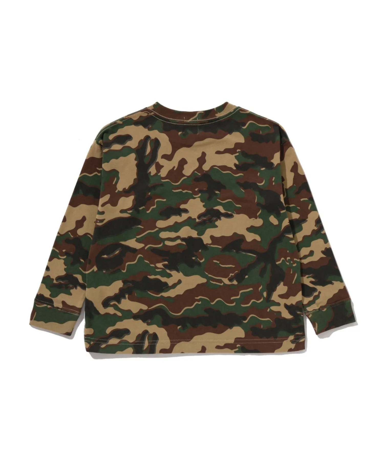 Детская футболка с длинным рукавом A BATHING APE GLITCH WOODLAND CAMO с логотипом зелёного цвета — фото 2