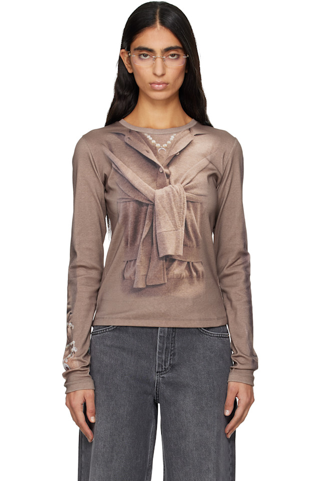 

Футболка из трикотажного джерси Trompe-L'Oeil ls Marine Serre, бежевый