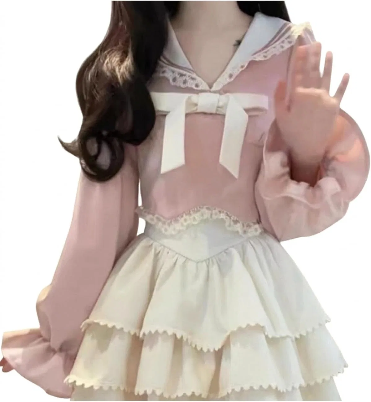 Блуза с кружевом и бантом из коллекции, розовый